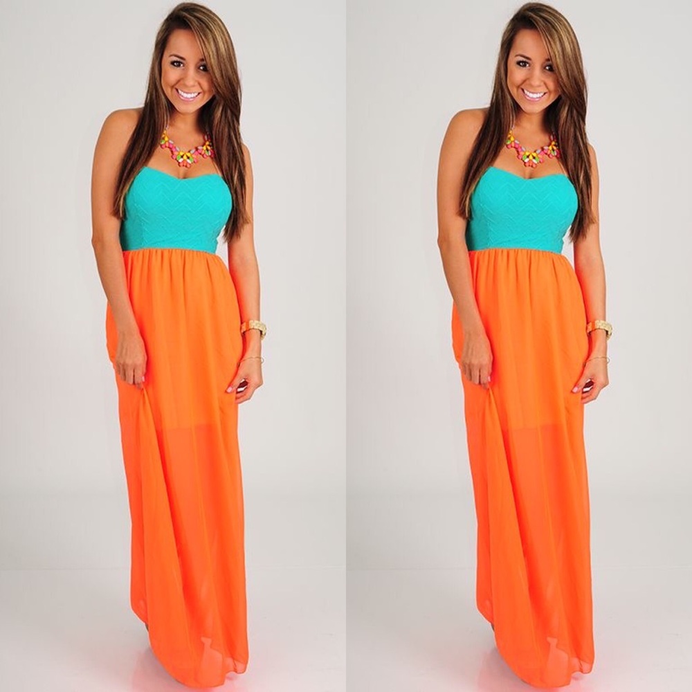 Shop Hope’s Orange/Jade Maxi Dress